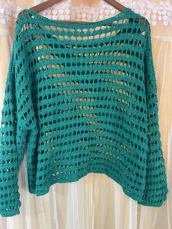 willow & root Sweaters - Open-Knit Scoop Neck Sweater in Green